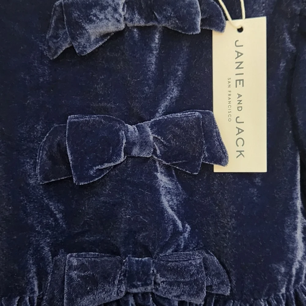 Janie and Jack Navy Blue Velvet Girl's Dress w/ Bubble Short Sleeve, Size 4,NWT